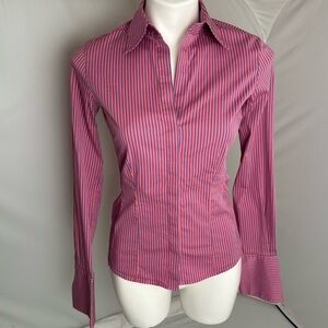 Thomas Pink pink and blue striped fitted button down shirt